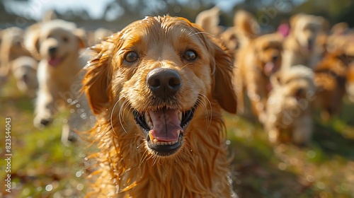 Within vibrant confines of bustling dog park playful labrador retriever named Max eagerly romps plays his canine companions his boundless energy infectious enthusiasm bringing joy all who interact him