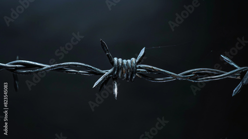 Shiny metal barbed wire on black background