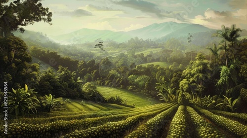 78. Romantic era landscapes featuring durian orchards in idyllic settings, with soft brushwork and delicate colors capturing the beauty and tranquility of the countryside, reminiscent of Romantic