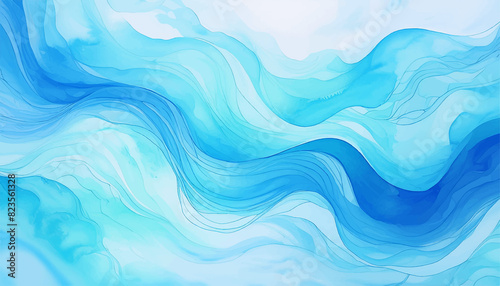 青、水色の水彩画 ウェーブ模様の背景素材