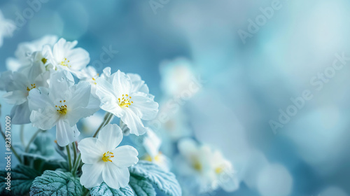 Spring forest white flowers primroses on a beautiful b