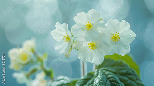 Spring forest white flowers primroses on a beautiful g