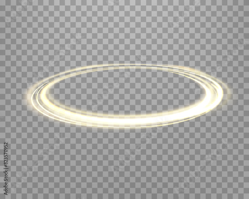 Gold magic glowing ring. Neon realistic energy flare halo ring. Abstract light effect on a transparent background. Vector illustration.