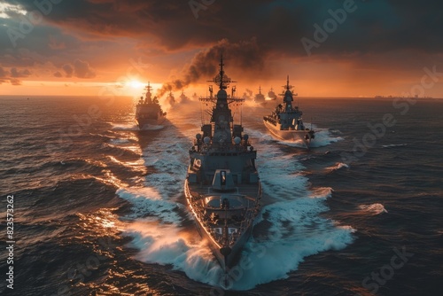 Group of warships at sea