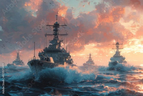 Group of warships at sea
