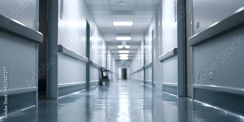 Hospital corridor: an essential passageway in a medical facility. Concept Healthcare infrastructure, Medical transportation, Nurse station, Emergency protocols, Clinical environment