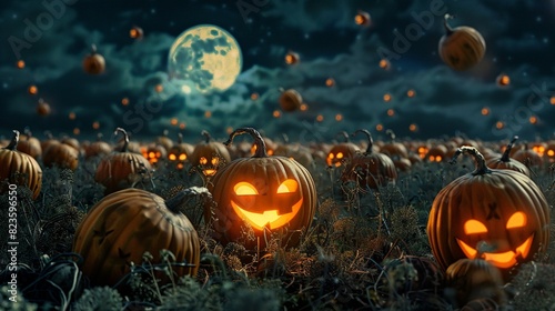 pumpkins under the full moon with malevolent look