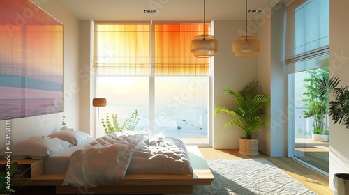 Bedroom window treatments flat design top view privacy and light control theme water color Tetradic color scheme