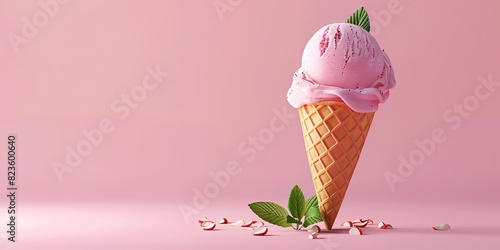 A horizontal view and close shot of Italian ice cream gelato on peach background with a big space for text or product a concept of summer refreshment, Generative AI.