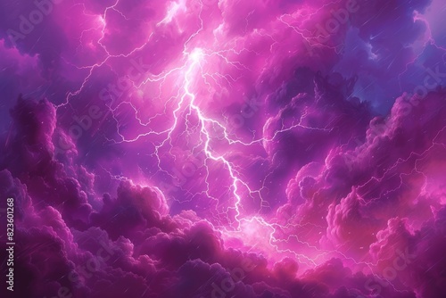 Lightning Strikes in the Sky Above Purple Clouds