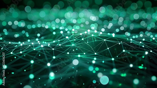 Abstract digital background with glowing green dots and connections, representing technology, data, and network concepts.