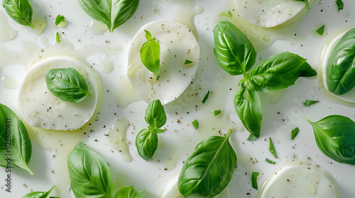Basil Leaves and Mozzarella Cheese Slices with Pepper