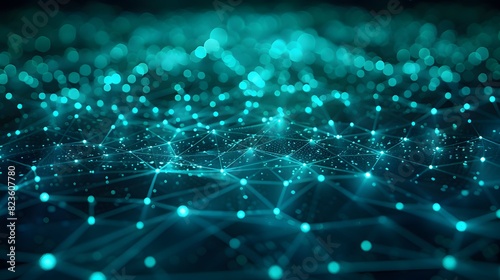 Abstract digital network background with glowing blue nodes and lines, representing data connectivity and futuristic technology.