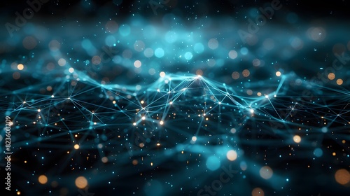 Abstract digital network background with glowing nodes and connections, showcasing futuristic technology and data communication.