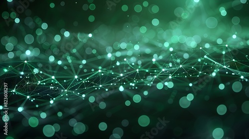 Abstract digital network background with green glowing nodes and lines, representing data flow and connectivity in a futuristic style.