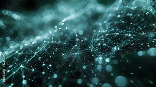 Abstract digital network with glowing particles and connected lines on a dark background, depicting futuristic technology and big data concepts.