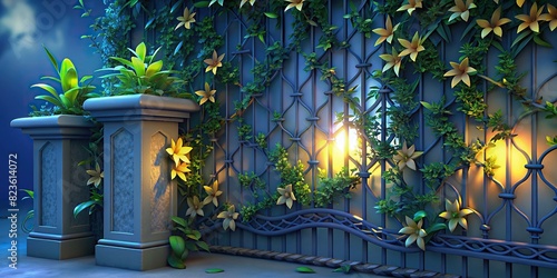 Artistic and detailed set of winter jasmine plant, ivy and vine decorate wall and fence, isolated on background, 3d rendering , clip art and cut-out 