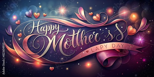 Calligraphic banner with the words HAPPY MOTHER'S DAY in handwritten style and heart motifs