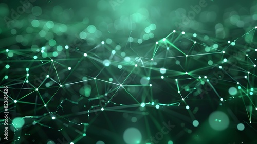 Abstract green network connections with a bokeh effect, depicting a digital web or communication network in a futuristic style.