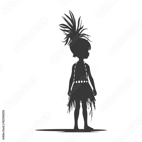 Silhouette native African tribe little girl black color only