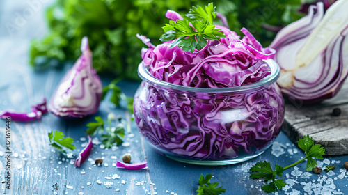 Tasty red cabbage sauerkraut with parsley 