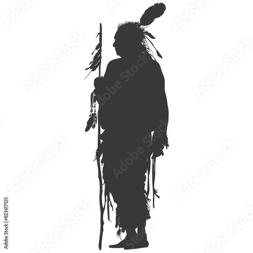 Silhouette native american elderly man black color only