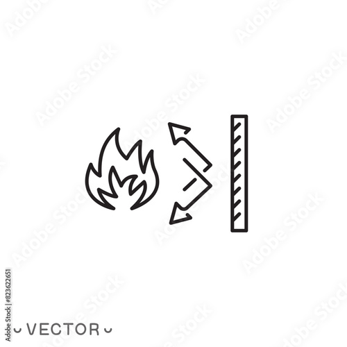 fireproofing icon, fire insulation thin line symbol isolated on white background, editable stroke eps 10 vector illustration