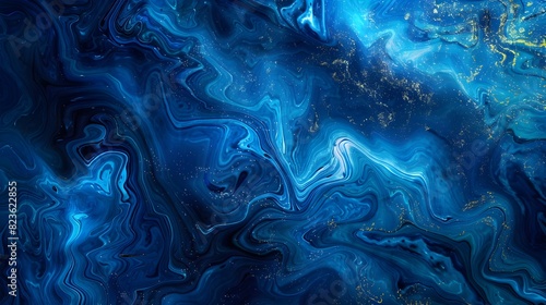 Swirling Waves of Ethereal Blue Tones - Captivating Fluid Art Abstract Background