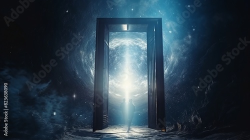 Mystical door in the night sky.