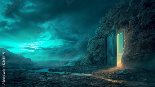 Mystical door in the night sky.