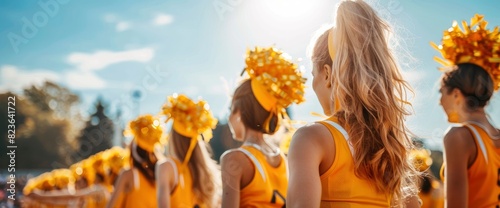 Cheerleaders Performing At A Football Game With Copy Space, Football Background