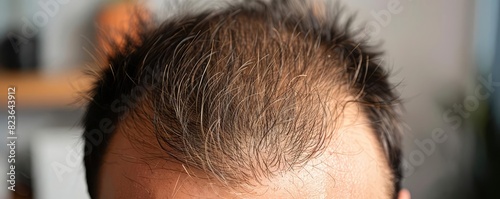 Closeup of a man s scalp with thinning hair, emphasizing the need for hair growth products