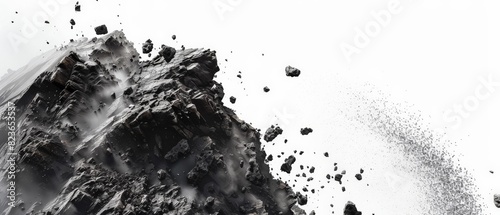 Black powder explosion on white background.