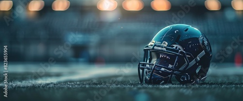 Football Helmet And Pads On The Sidelines With Copy Space, Football Background