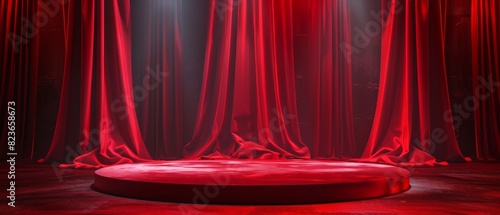 Red stage with red curtain for award ceremony,Ban Jiang Dian Li De Hong Di Tan Wu Tai