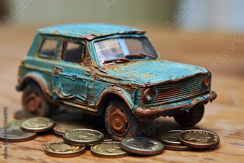 Toy automobile model with currency money Idea of auto insurance. Generative Ai