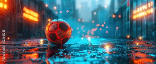 Glowing Football In A Cyberpunk Environment With Copy Space, Football Background