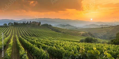 Sunset in Tuscany's renowned vineyard known for Italy's finest wines. Concept Tuscany Vineyards, Sunset Photography, Italy Wine Country, Landscape Views, Fine Wines