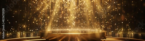 Create a professional looking stage with gold particles floating in the air. Make the stage look elegant and sophisticated.