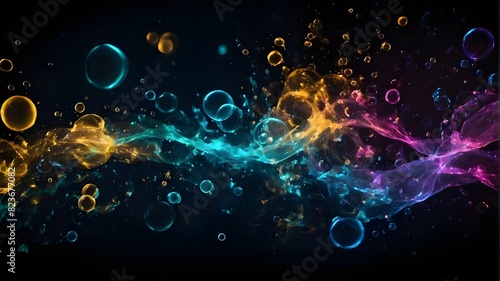 luminous background featuring stars and bubbles Bubbles isolated on a black background that glows