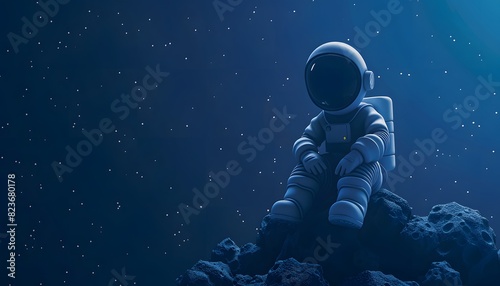 A 3D cartoon astronaut sitting on a crescent moon with a solid dark purple background