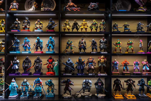 Colorful Display of Action Figure Collection in Shelves.