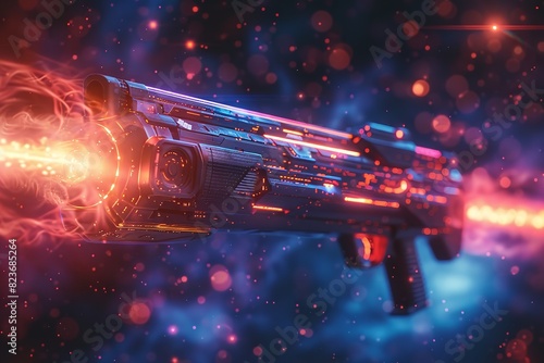 VFX effect of a modern laser blaster image with space weapons. Generative Ai