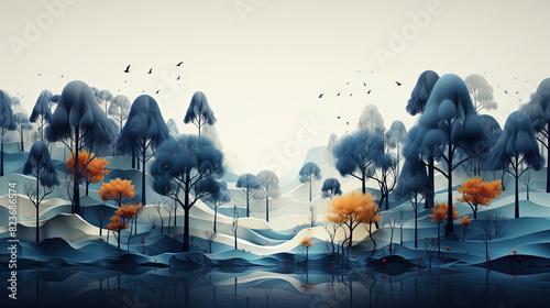 Blue and Gray Forest of Trees Growing Together Landscape Background