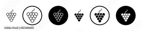 Grape icon set. grapevine fruit plant vector symbol. agriculture berry pictogram suitable for apps and websites UI designs.