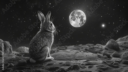 The rabbits silhouette on the full moon is a familiar sight in many cultures, Generated by AI