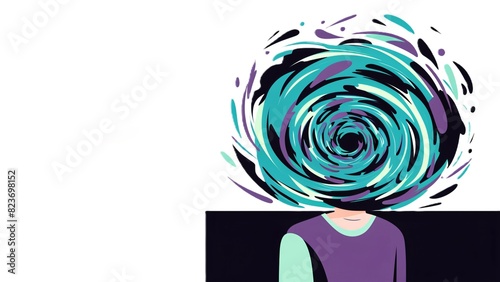 A Conceptual Exploration of Generalized Anxiety Disorder Through Illustration, Depicting a Person Engulfed by Fear, as a Whirlwind of Thoughts Spirals Around Them