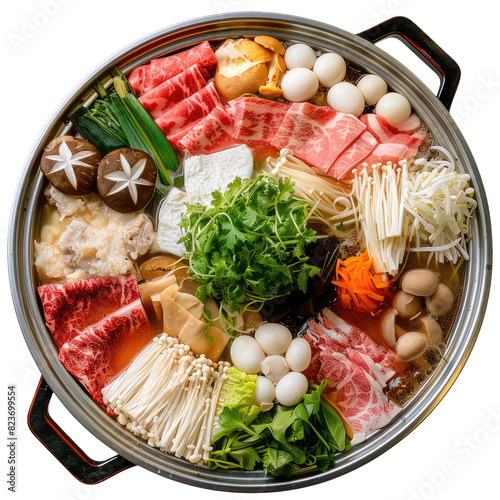 Shabu-shabu, Japanese hotpot dish cutout png isolated on white or transparent background 