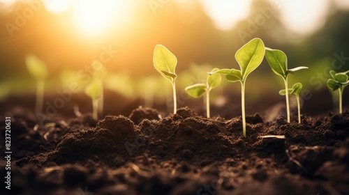 Sunlight illuminating fertile soil in a field, highlighting the importance of soil health for agriculture and gardening. Perfect for illustrating growth, cultivation, and sustainability