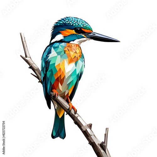 PNG format kingfisher on branch transparent background created using generative AI tools